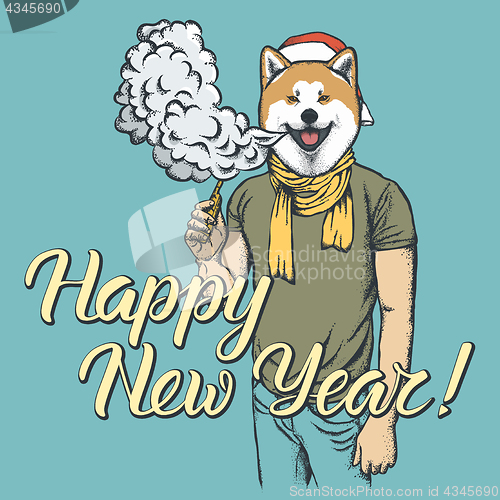 Image of Dog vaping an electronic cigarette on Christmas