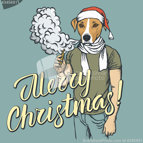 Image of Dog vaping an electronic cigarette on Christmas