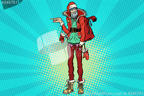 Image of Hipster Santa Claus pointing sideways