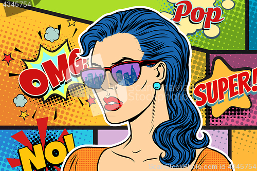 Image of Pop art beautiful woman in sunglasses