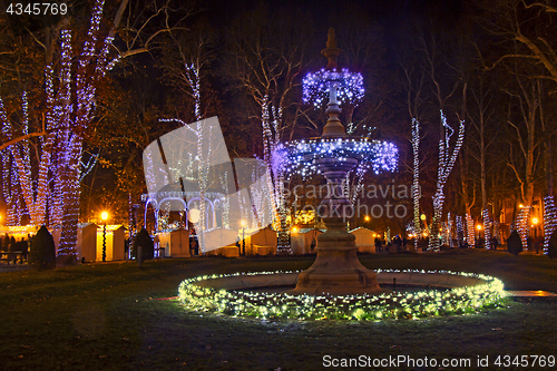 Image of Zrinjevac park decorated by Christmas lights as part of Advent i