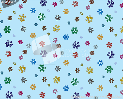 Image of Varicoloured snowflakes on turn blue background