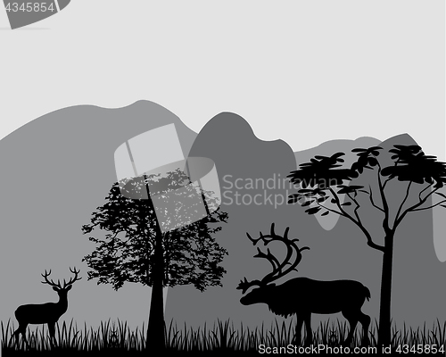 Image of Deer and mountains