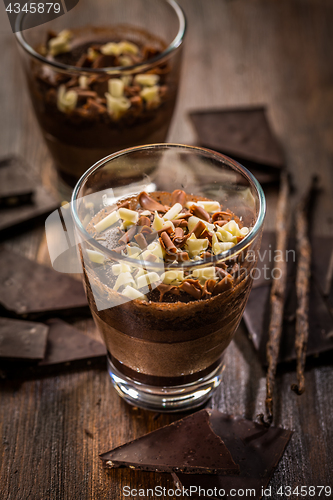 Image of Layered chocolate dessert in a glass