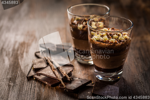 Image of Layered chocolate dessert in a glass