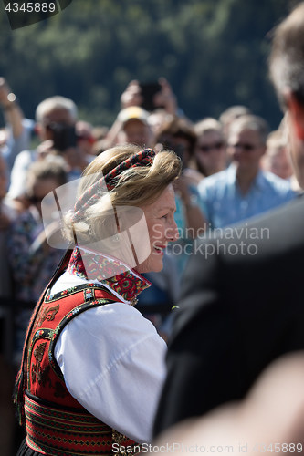 Image of LOEN, NORWAY - MAY, 20 2017: Queen Sonja of Norway at the openin