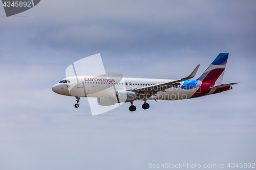 Image of ARECIFE, SPAIN - APRIL, 15 2017: AirBus A320 - 200 of Eurowings 