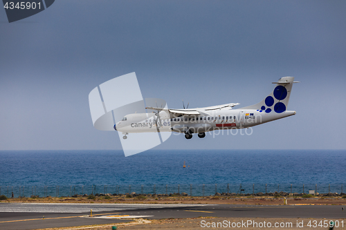 Image of ARECIFE, SPAIN - APRIL, 16 2017: ATR 72 of canariafly.es with th