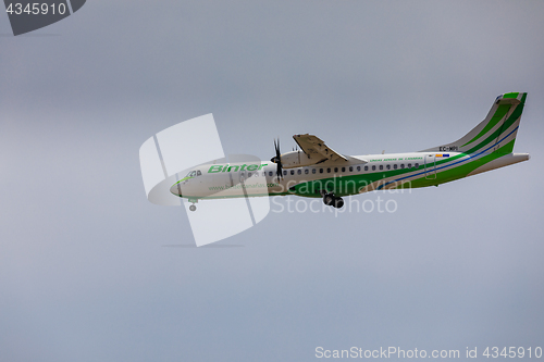 Image of ARECIFE, SPAIN - APRIL, 16 2017: ATR 72 of Binter with the regis