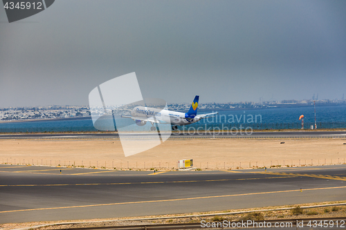 Image of ARECIFE, SPAIN - APRIL, 16 2017: AirBus A321 of ThomasCook.com w