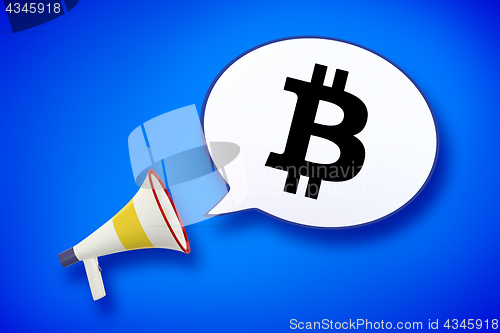 Image of megaphone and speech bubble with a bitcoin sign