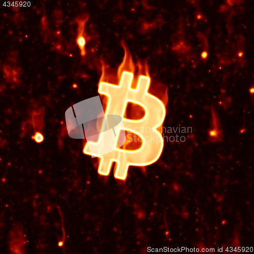 Image of burning bitcoin sign