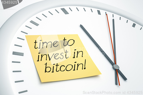 Image of clock with sticky note time to invest in bitcoin