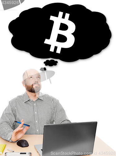 Image of business man thinking about bitcoin investment