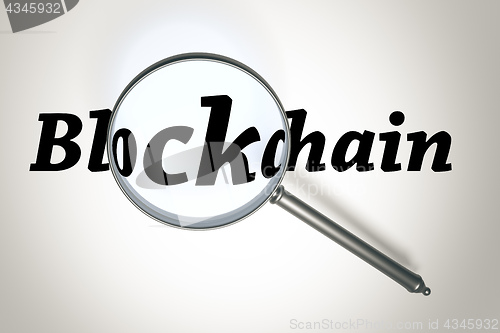 Image of magnifying glass and the word Blockchain