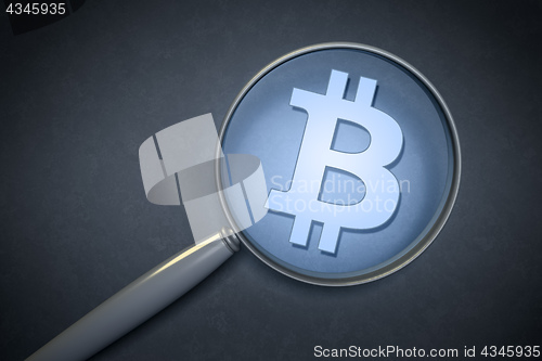 Image of magnifying glass with a bitcoin sign