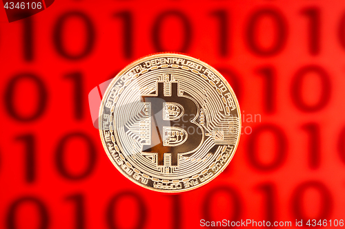 Image of Bitcoin on red Background