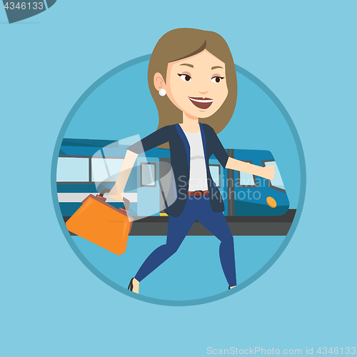 Image of Businesswoman at train station vector illustration