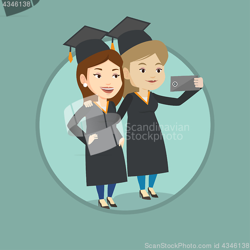 Image of Graduates making selfie vector illustration.