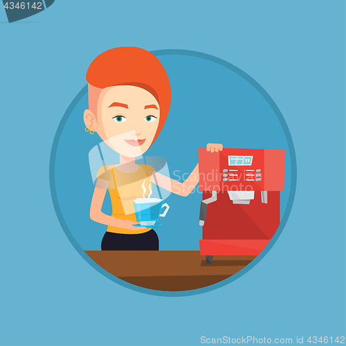 Image of Woman making coffee vector illustration.