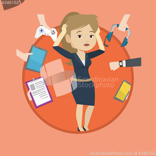 Image of Young woman surrounded with her gadgets.