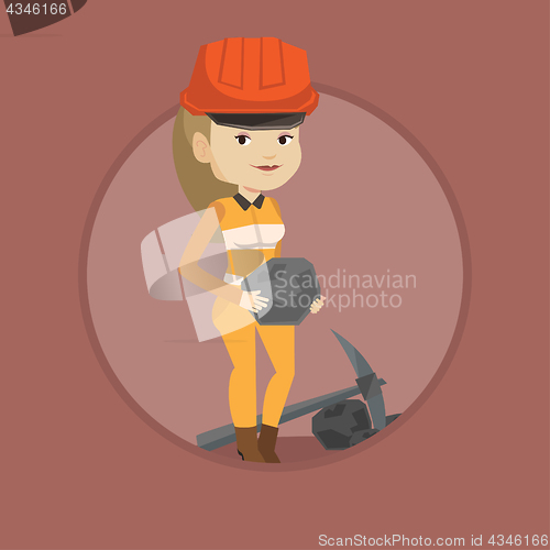 Image of Miner holding coal in hands vector illustration.