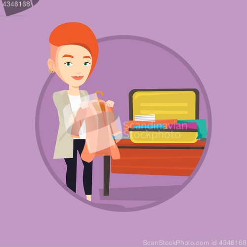 Image of Woman packing his suitcase vector illustration.