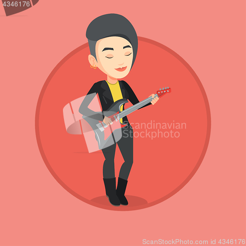 Image of Woman playing electric guitar vector illustration.