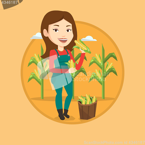 Image of Farmer collecting corn vector illustration.