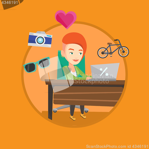 Image of Woman shopping online vector illustration.