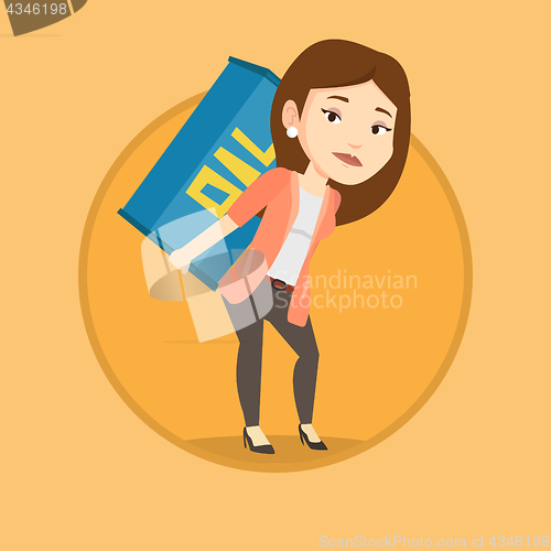 Image of Woman carrying oil barrel vector illustration.