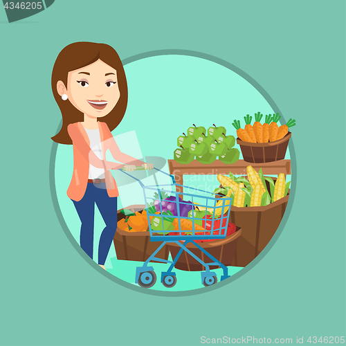 Image of Customer with shopping cart vector illustration.