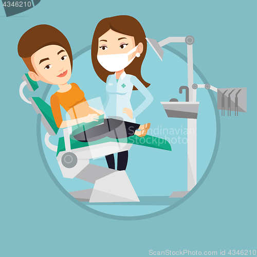 Image of Patient and doctor at dentist office.