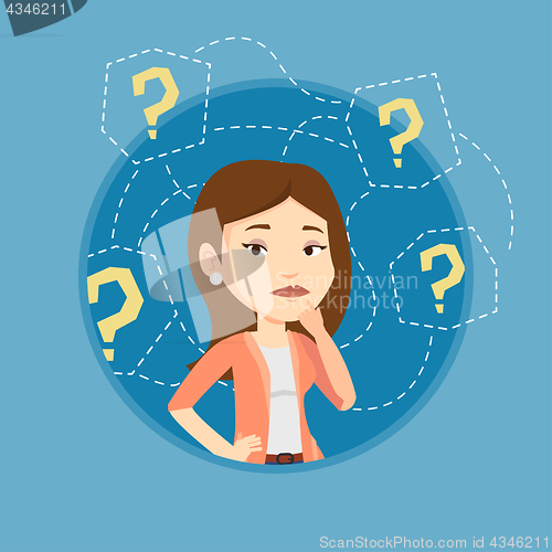 Image of Young business woman thinking vector illustration.