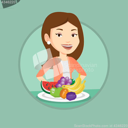 Image of Woman with fresh fruits vector illustration.