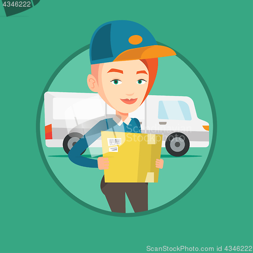 Image of Delivery courier carrying cardboard boxes.