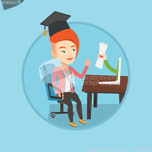 Image of Graduate getting diploma from the computer.