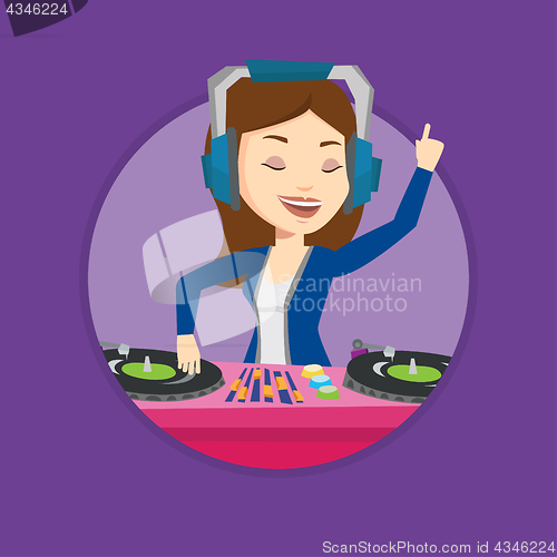 Image of DJ mixing music on turntables vector illustration.