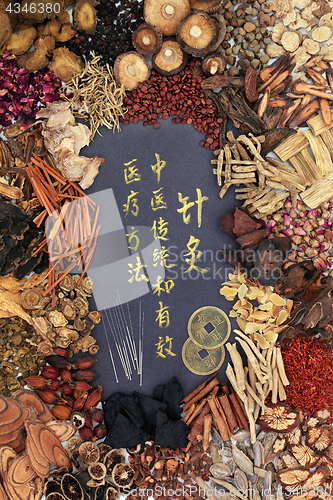 Image of Acupuncture Needles with Chinese Herbs