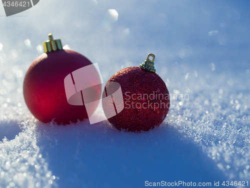 Image of christmas balls decoration in snow