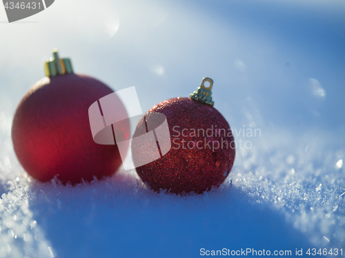 Image of christmas balls decoration in snow