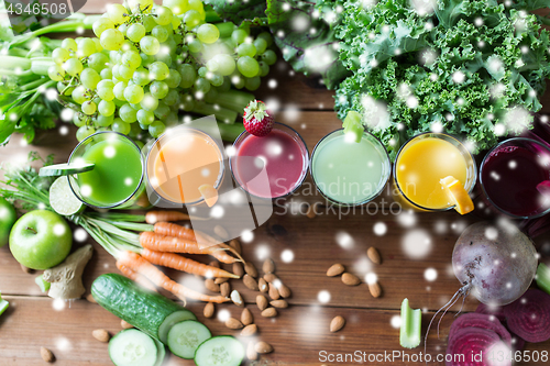 Image of glasses with different fruit or vegetable juices