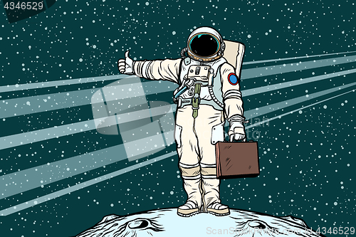 Image of hitchhiker astronaut with travel suitcase