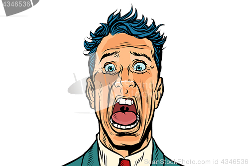 Image of The man screams in horror isolated on white background