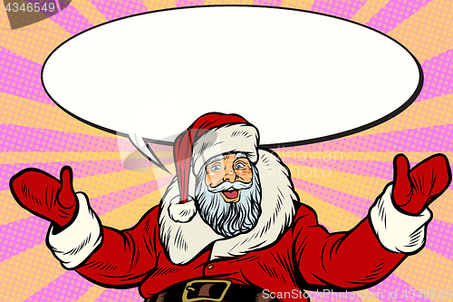 Image of Promoter Santa Claus with comic bubble