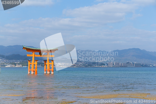 Image of Itsukushima Shrine with sunshine