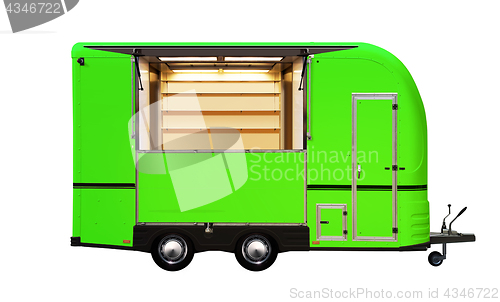 Image of 3D illustration of green food truck