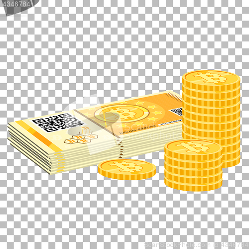 Image of Crypto currency bitcoin banknotes and coins