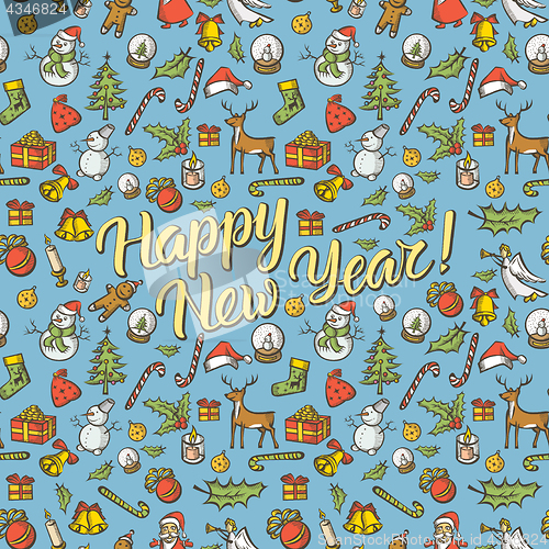 Image of Vector Seamless pattern of Christmas and New Year elements