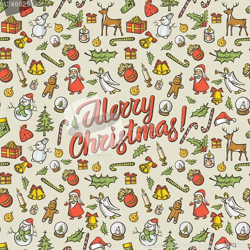Image of Vector Seamless pattern of Christmas and New Year elements